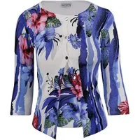 Passioni Cardigan Twinset in Blau-Schwarzem Blumen- und Abstraktem Aquarelldruck
