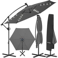 tectake Ampelschirm Sonnenschirm mit Doppeldach und LED Solar-Beleuchtung, 3 x 3 m, Balkonschirm Artemis, für Außen in Grau, 360° drehbar, wasserabweisend, neigbar, Kurbel, inkl. Schutzhülle