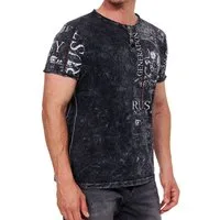 R-NEAL T-Shirt Henley T-Shirt mit Knopfleiste und Skull Print Herren Rocker Shirt