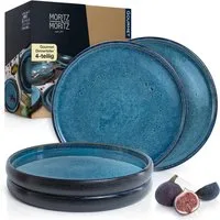 Moritz & Moritz Tafelservice SOLID 4x Dinnerteller Blau (4-tlg), 4 Personen, Steinzeug, Geschirrset zum Servieren