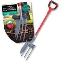 EASYmaxx Spaten Spatengabel 114cm schwarz/rot/grau mit Wurzelsäge, (1-St), Gartenschaufel & Gartenspaten - clevere Trittkanten - graben & sägen