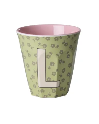 Rice Melamin Becher Buchstabe L/Flowers/Hellgrün 250ml