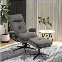 HOMCOM Polsterstuhl Sessel mit Fußhocker, verstellbare Rückenlehne (Polstersessel, 2 St), bis 150 kg Belastbar, Polyester, Stahl, Dunkelgrau