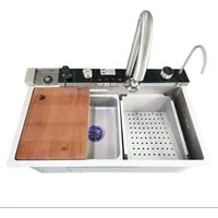 Faizee Home Edelstahlspüle Premium Küchenspüle Viele Farben Wasserfall Küchenarmatur Zubehör Set