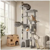 FEANDREA Kratzbaum Großer Katzenbaum mit Sisalstämmen, Mehrstöckiger Kletterbaum, mit Kratzbrett, Katzenturm für Mehrere Katzen, 55 x 45 x 185 cm