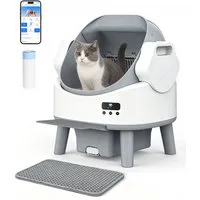 Rebonique Katzentoilette Selbstreinigende Katzentoilette XL mit App, bis 10 kg, inkl. Treppe, Duftspender, Katzenmatte, Müllbeutel, Sensorsystem, Leiser Betrieb