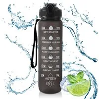 CALIYO Trinkflasche 1 Liter Sport-Wasserflasche mit Strohhalm und Zeitmarkierungen, Auslaufsichere Tritan-Trinkflasche, BPA-frei für Sportart