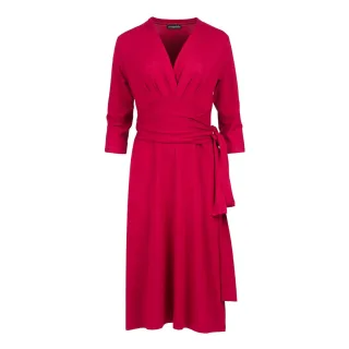 Bordeauxrotes Wickelkleid mit 3/4-Ärmeln und V-Ausschnitt – weicher Viskose-Jersey