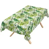 ANRO Tischdecke abwaschbar Baumwolloptik Palmenblätter Grün wetterfest (Einzelstück 1-tlg, eine Tischdecke), Stofftischdecke schmutzabweisend 100x140cm Palmenblätter Grün