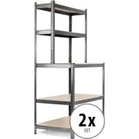 Stagecaptain Werkbank Werkbankregal - Robustes Steckregal für Werkstatt, Lagerraum, Keller, (2er Set, 2-tlg), Tragkraft gesamt: 625 kg