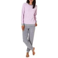Normann Pyjama Damen Frottee Pyjama langarm mit Bündchen in Streifenoptik