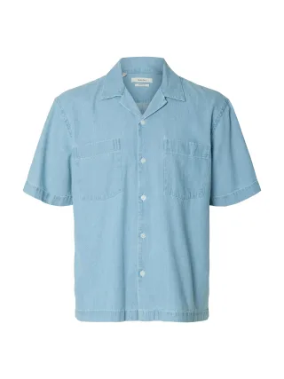 SELECTED MEN - SLHRLXCARLO DENIM SS SHIRT RESORT Light Blue Denim - Gr. - L