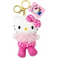 SANRIO Plüschanhänger Hello Kitty Bagclip Kuscheltier Plüsch pink Schlüsselanhänger 10cm (Set, 1-St., Plüschtier mit Anhänger), Weicher Taschenanhänger mit Leo-Design, Clip und Schlüsselring