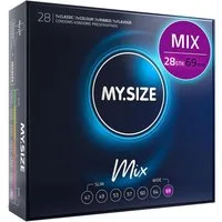MY.SIZE Kondome Mix, gemischte Kondome in individueller Passform, blaue, rote mit Erdbeeraroma, gerippt, classic