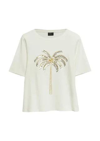 s.Oliver BLACK LABEL - T-Shirt mit schimmerndem Motiv-Print weiß - Gr. - 44