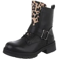 Ital-Design Moderne Damen Stiefel mit Riemen und Schnalle für Alltag Schnürstiefelette (90598589) Blockabsatz Stiefeletten in Schwarz