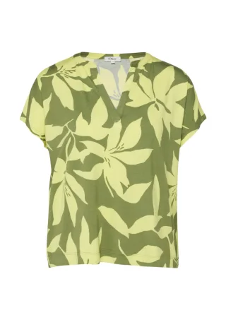 s.Oliver Red Label - Gemustertes Jersey-T-Shirt mit V-Ausschnitt grün - Gr. - 36