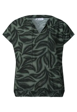 Street One - Blusenshirt mit Split Neck und Smokdetail deep bound green - Gr. - 34