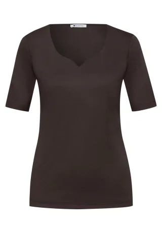 Street One - Basic T-Shirt mit Herzausschnitt espresso brown - Gr. - 34