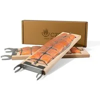 Czaja Räucherbrett Flammlachsbrett 2er Set aus Buchenholz mit Halterungen aus Edelstahl, Buchenholz und Edelstahl