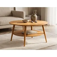 Massivart® Couchtisch Wohnzimmertisch, rund 80 cm, Wildeiche massiv geölt »STELLA«, Massivholz · runde Tischplatte · 2 Ablageflächen · Stauraum