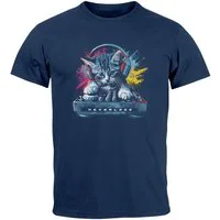 Neverless Print-Shirt Herren T-Shirt Techno DJ Katze Electronic Music Rave Festival mit Print