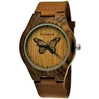 Holzwerk Quarzuhr MONARCH Damen Leder & Holz Armband Uhr, Schmetterling Muster, braun