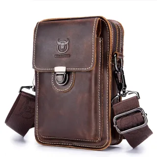 BULLCAPTAIN Men Casual Waist Bag Belt Purse Genuine Leather Multifunctional Shoulder Messbage Bag Mobile Phone Crossbody