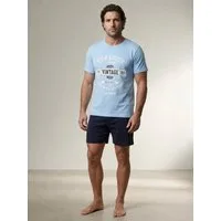 Henry Terre Shorty Pyjama Set Kurz - Vintage Blaue Shorts