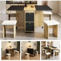 Flieks Essgruppe, (Set, 5-tlg., klappbar Tisch 33~120*80*75cm mit 2 Schublade), ausziehbar Esstisch mit 4er Esszimmerstühle Kunstleder Set Sitzgruppe