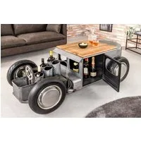riess-ambiente Couchtisch HOT ROD 160cm natur / silber (Einzelartikel, 1-St), Wohnzimmer · Stahl · Mango-Massivholz · mit Stauraum · Oldtimer-Design