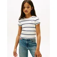 Tommy Hilfiger T-Shirt ESSENTIAL RIB TOP mit Babylock-Kanten und Stickerei unifarben, casual, regular fit, Baumwollmix, Rundhals