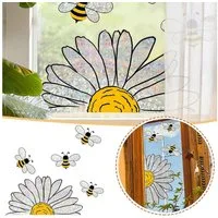 MOPUEA Fenstersticker Doppelseitige Fensteraufkleber Bienen Blumen Fensterdeko, Doppelseitig sichtbar wiederverwendbar ohne Kleber