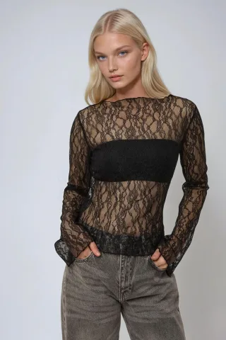 Crew-Neck Spitzenshirt