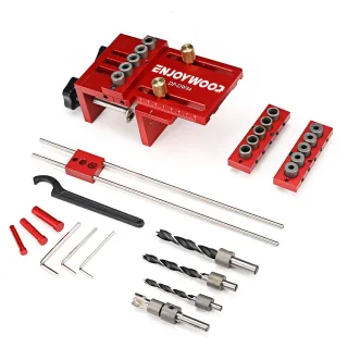 ENJOYWOOD 3 in 1 Adjustable Woodworking Doweling Jig Kit Pocket Hole Jig Drilling Guide Locator For Furniture Connecting