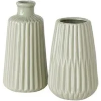 BOLTZE Dekovase Tischvase Deko Vase im 2er Set aus Keramik Mattes Design- Hellgrün