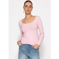 SASSYCLASSY Langarmshirt Langarmshirt mit Ausschnitt für Damen Weiches Top mit komfortabler Passform Offwhite Grau Schwarz Rosa
