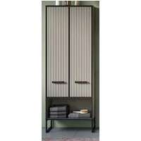 Inn.Furn Hochschrank Scana (Bad Mehrzweckschrank in Sand mit schwarz, 59 x 159 cm) 9 Fächer, Soft-Close-Funktion