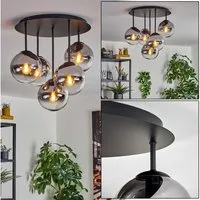 hofstein Deckenleuchte Deckenlampe aus Metall/Glas in Schwarz/Chrom/Rauch/Klar, Deckenleuchte im Retro/Vintage-Design (Schirme Ø 15 cm), 5 x E14