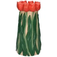 INNA-Glas Dekovase Blumenvase LIMEA aus Dolomit, 3D Tulpen, beige-ro