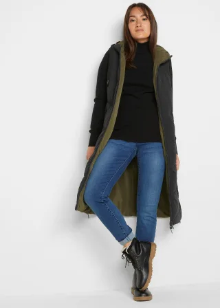 bonprix Wende-Steppweste aus recyceltem Polyester mit Kapuze, schwarz, Gr.38, Oversize Steppweste zum Wenden mit Kapuze