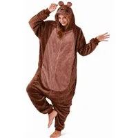 Corimori Partyanzug Flauschiges Bären-Kostüm für Erwachsene, Karneval Kostüm Onesie für, Jumpsuit, Pyjama, Fasching, Kigurumi, Tierkostüme, Bär Winfred