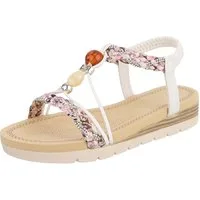 Ital-Design Damen Sandale mit Schmuckdetails und Riemendesign Riemchensandalette (91971188) Keilabsatz/Wedge Keilsandaletten in Weiß