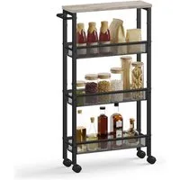 VASAGLE Beistellwagen Küchenwagen schmal, für kleine Räume, Küche, Wohnzimmer, Arbeitszimmer, 4 Ebenen, Nischenregal auf Rollen, Stahl, Griff, 13 x 45,4 x 77 cm