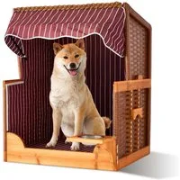 relaxdays Haustierstrandkorb Hundestrandkorb Holz & Rattan inkl. Napf, BxTxH: 75x65x95 cm, D