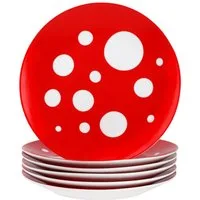 MamboCat Frühstücksteller Pula rot 6er Set Kuchenteller Porzellan 6 Pers Dessert-Teller Punkte