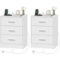 Woltu Nachttisch (2-St), mit Ladefunktion, Steckdose, 3 Schubladen, Modern