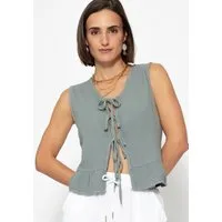 SASSYCLASSY T-Shirt Leichtes Musselin Top Damen mit Schleifen Luftiges Top aus Baumwolle mit Schleifenverschluss und feiner Volant