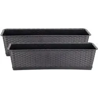 BigDean Blumenkasten 2er Set Pflanzkasten mit Untersetzer 60 cm lang Rattan-Optik (Set, 2 St., Balkonpflanzkasten), Balkonpflanzkasten, Rattan-Optik, Mit Untersetzer, Robust