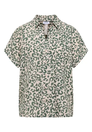 CECIL - Hemdbluse mit Leo-Print aus Leinenmix macadamia beige - Gr. - L